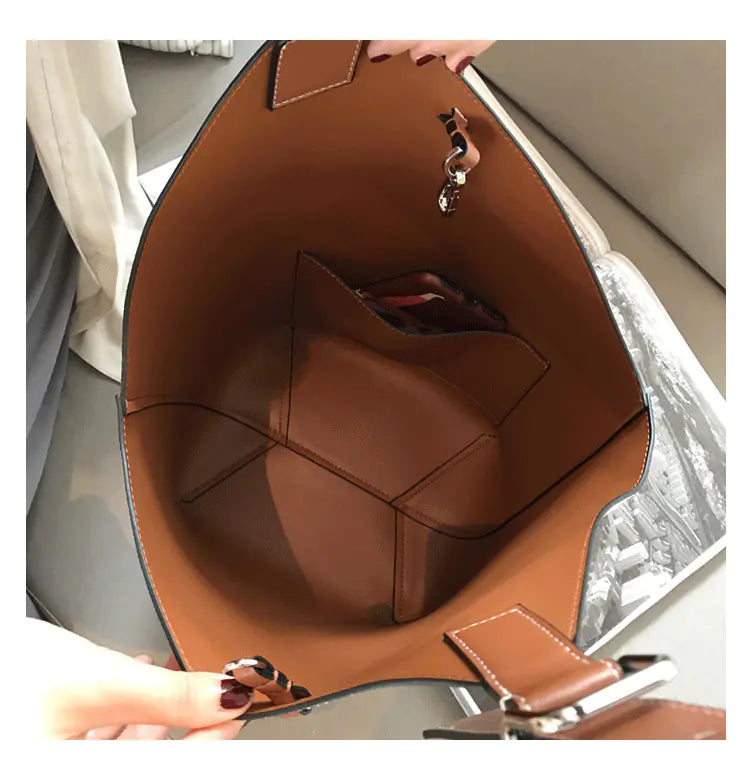 Premium Soft Leather Bucket Bag - Women's Large Shoulder Handbag