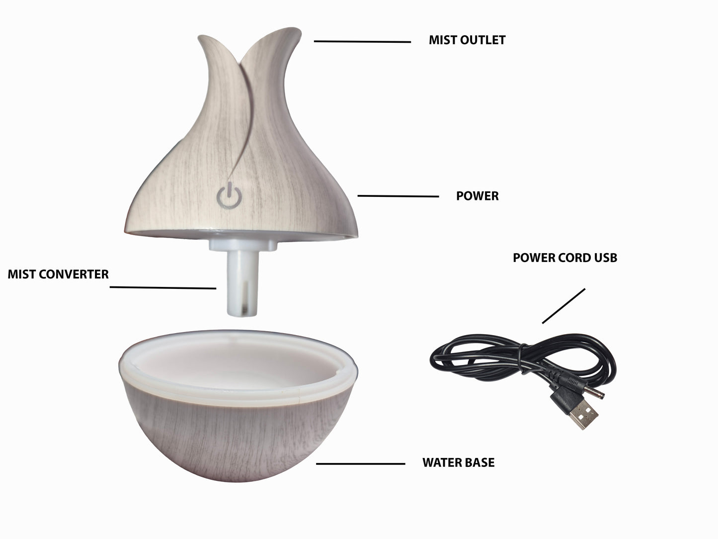 Mini Humidifier Diffuser Aroma White Wood Grain (Brake Down)
