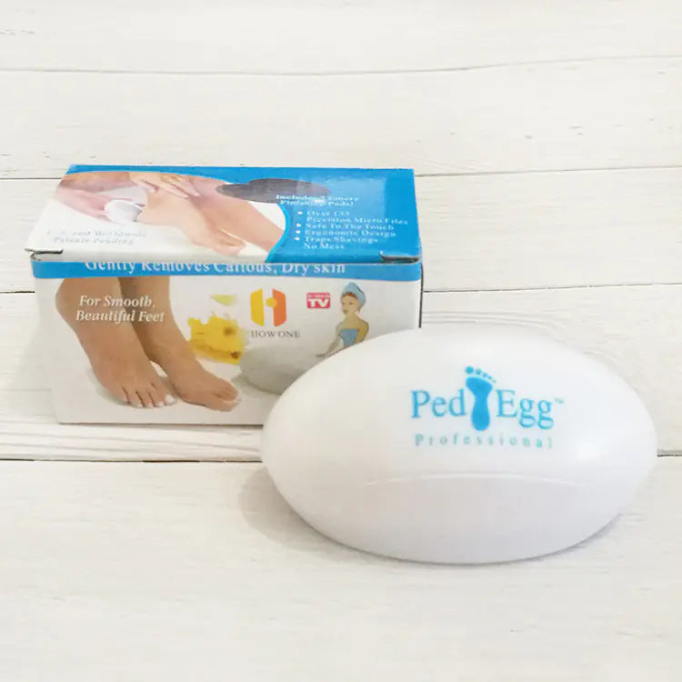 Ped Egg professional foot exfoliation tool with packaging on a white background