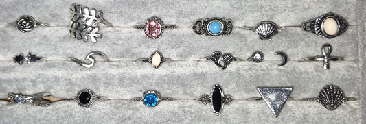 Vintage Style Mixes Silver Gem Rings 50 Pack