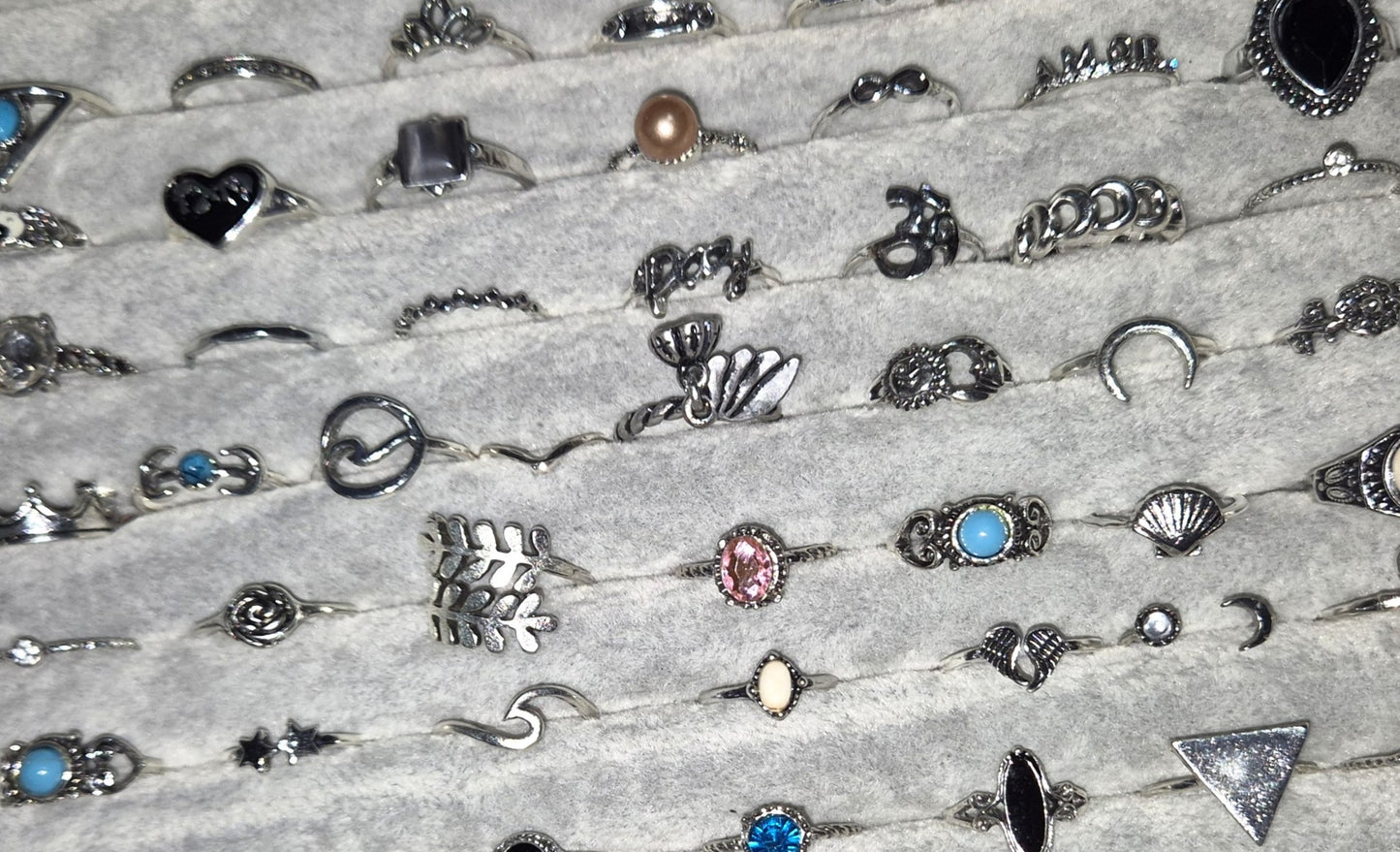 Vintage Style Mixes Silver Gem Rings 50 Pack