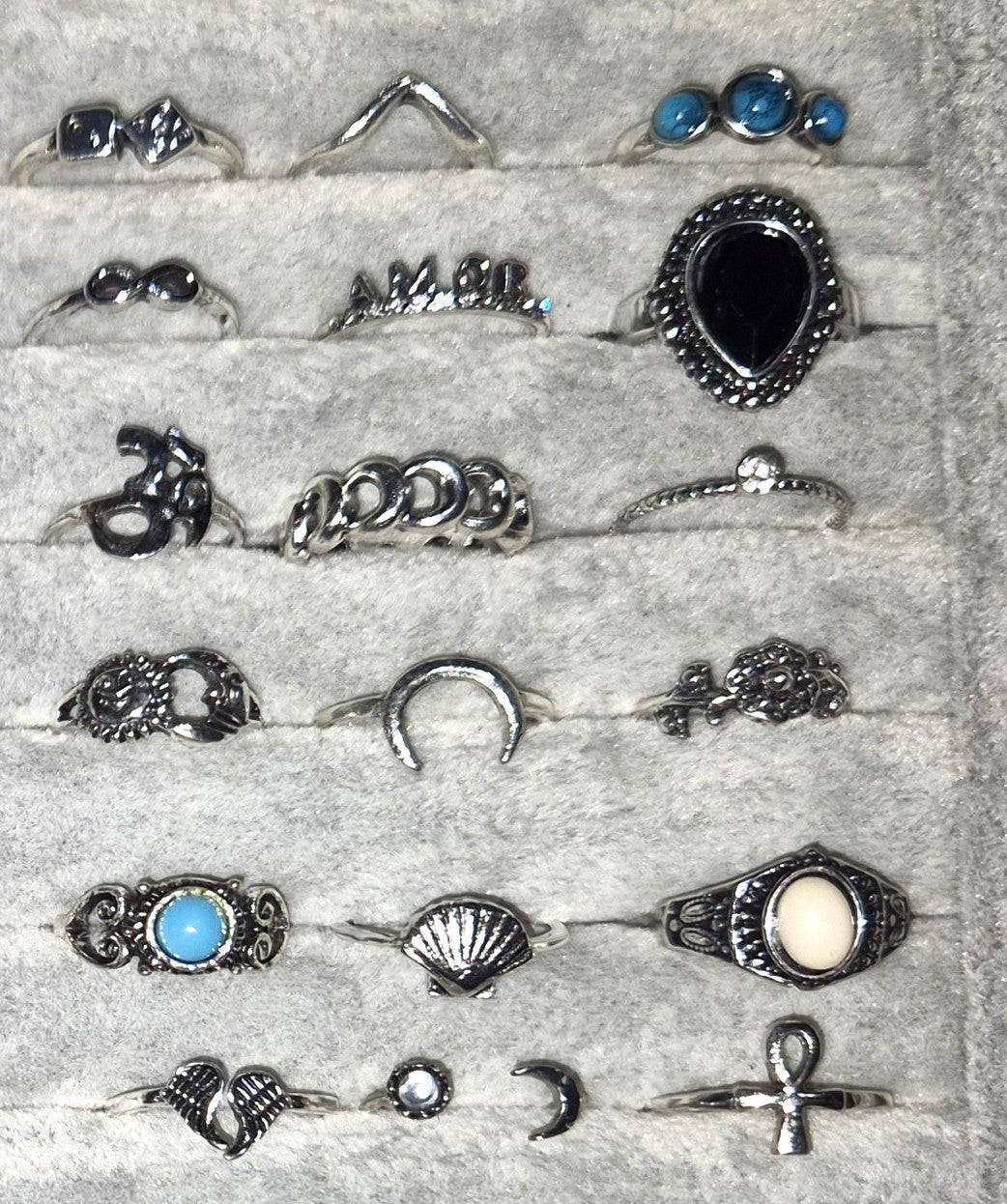 Vintage Style Mixes Silver Gem Rings 50 Pack