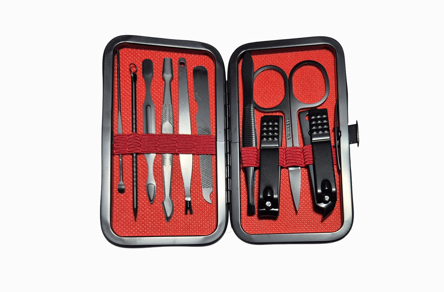 Professional Manicure 10pc Nail Care Case- Black (inside)