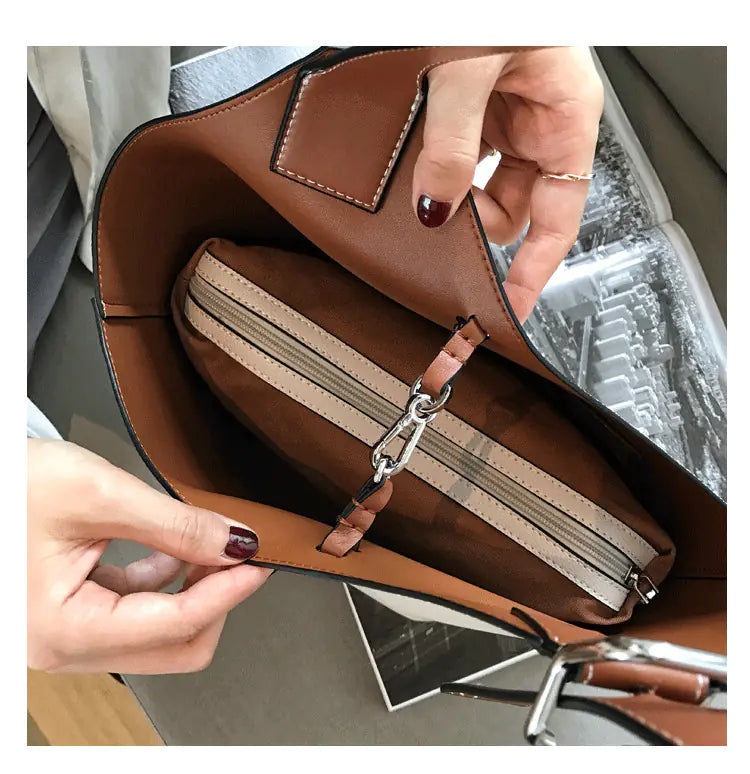 Premium Soft Leather Bucket Bag - Women's Large Shoulder Handbag
