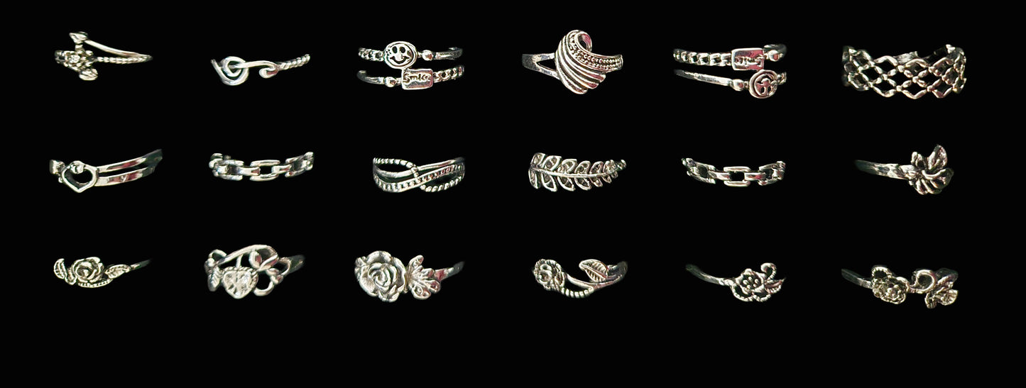 Vintage BoHo Charm Silver Mix Rings-50 Pack