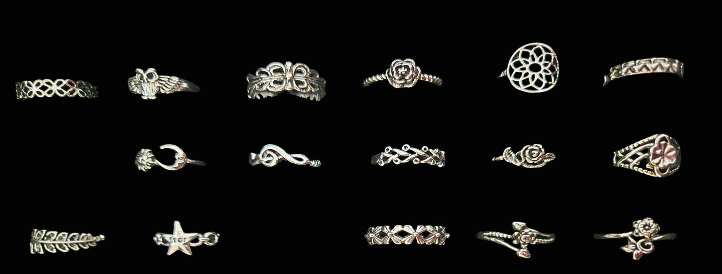 Vintage BoHo Charm Silver Mix Rings-50 Pack