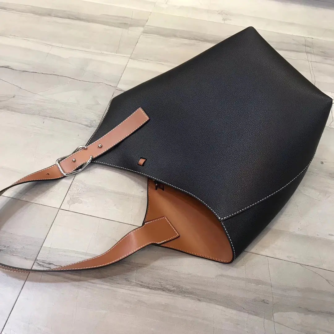 Premium Soft Leather Bucket Bag - Women's Large Shoulder Handbag