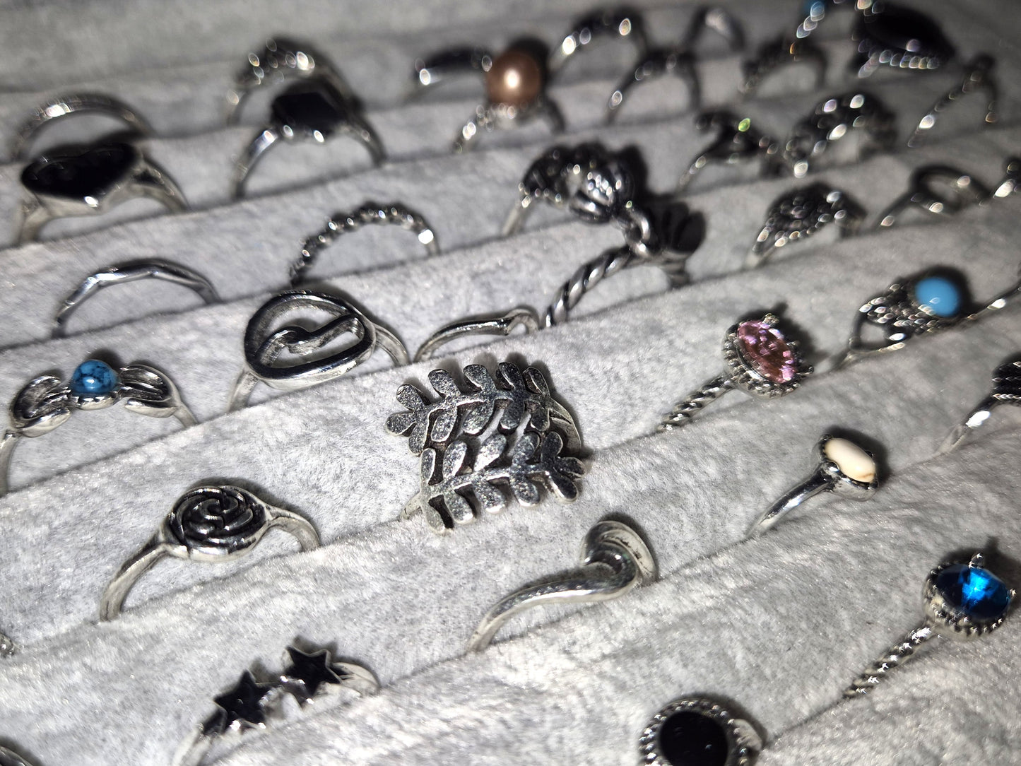 Vintage Style Mixes Silver Gem Rings 50 Pack