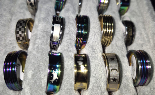 Multi colored Stainless Steel Rings-Stylish