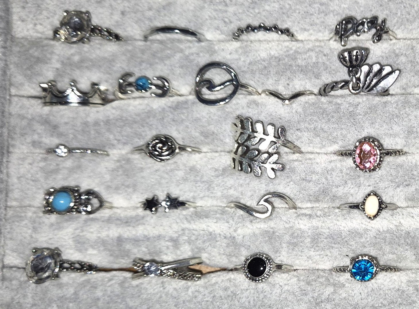 Vintage Style Mixes Silver Gem Rings 50 Pack