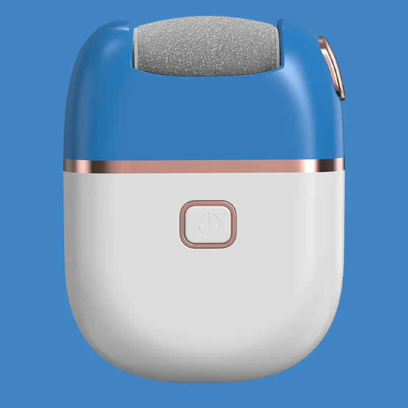Portable device with blue top and white bottom on a blue background