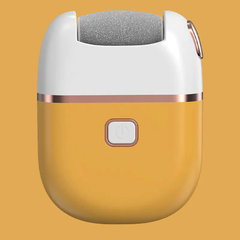 Yellow and white device with a gray roller on a yellow background