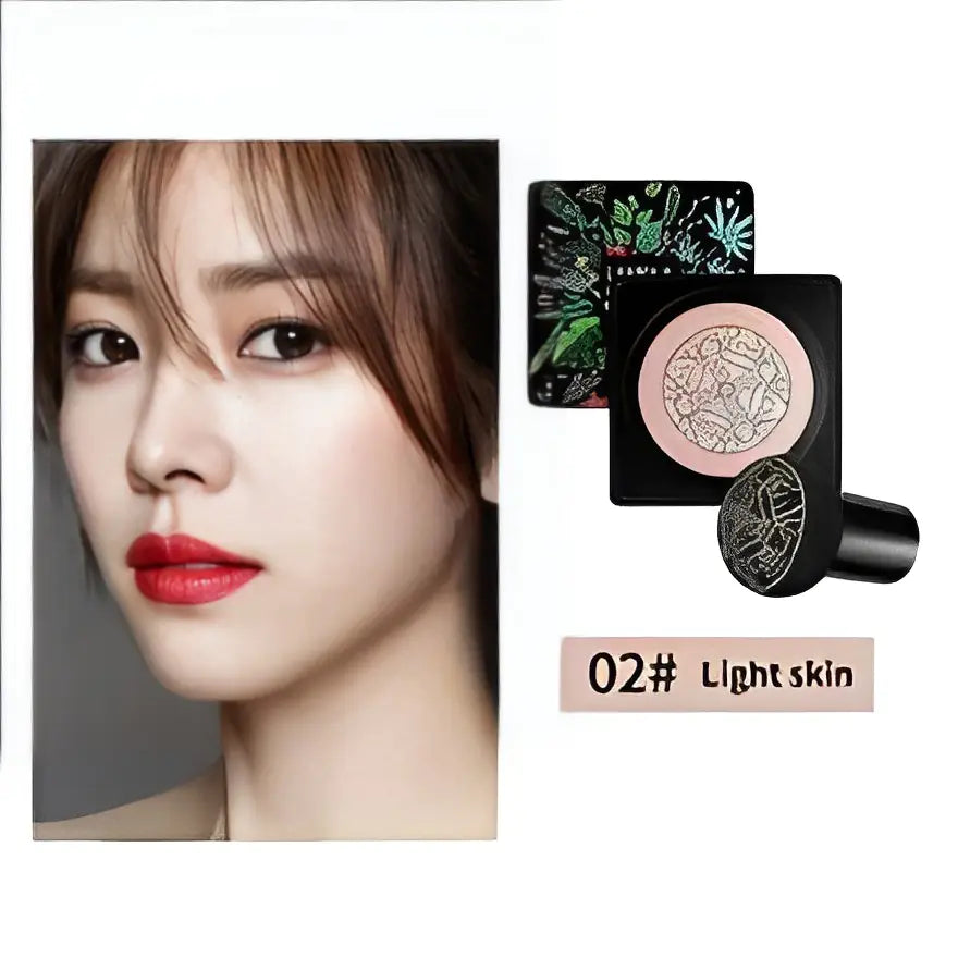 Makeup product with packaging and a model wearing the makeup.