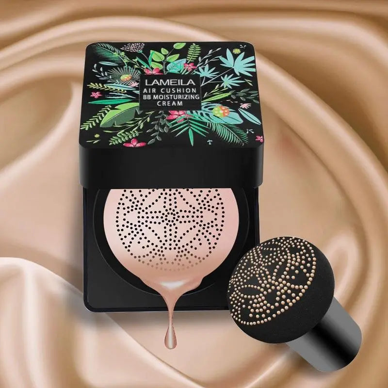 Lameila air cushion BB makeup product with packaging on a beige fabric background