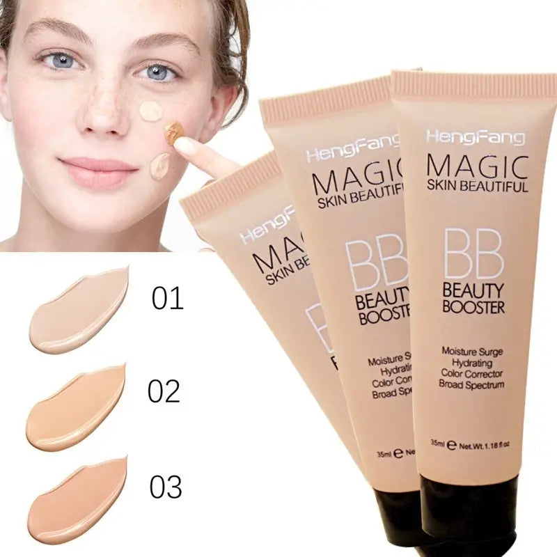 HengFang Magic Skin Beautiful BB Beauty Booster with a woman applying it to her face.