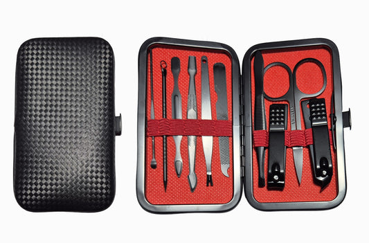 Professional Manicure 10pc Nail Care Case- Black (in and out)