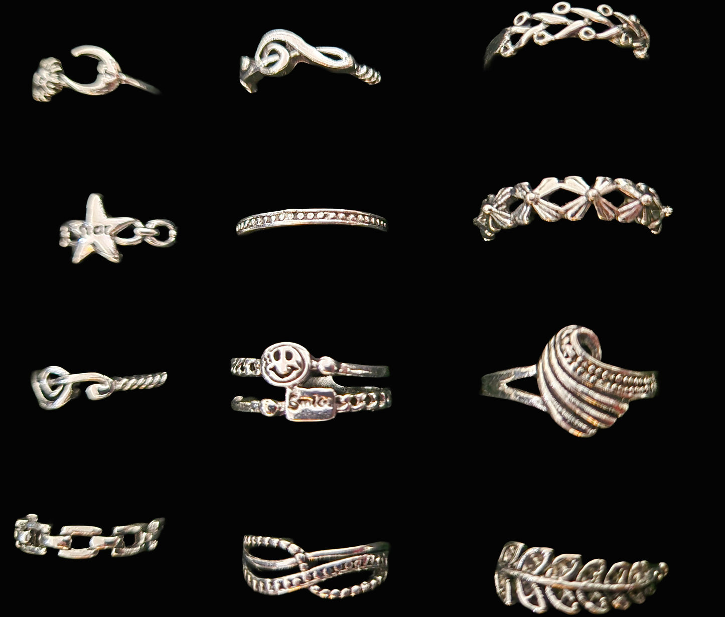 Vintage BoHo Charm Silver Mix Rings-50 Pack