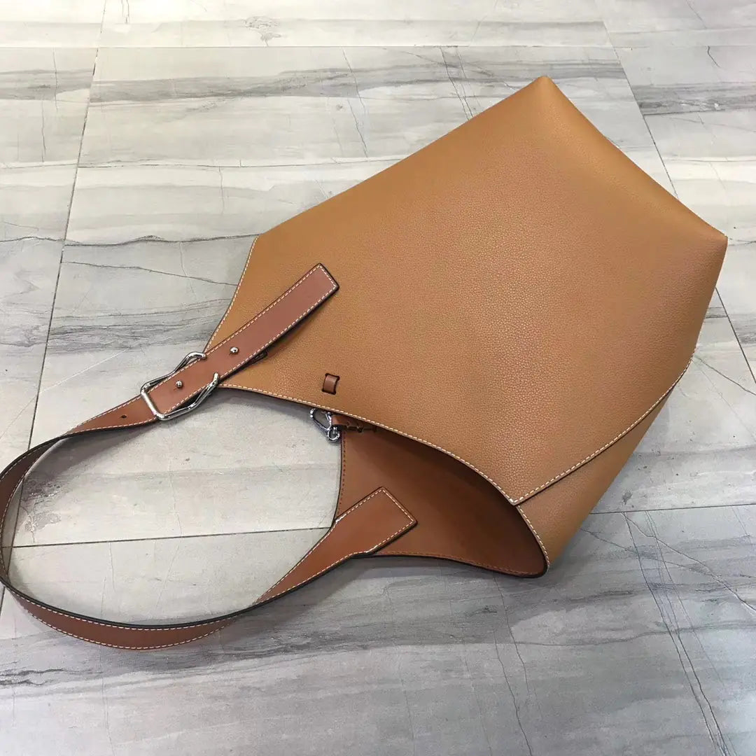 Premium Soft Leather Bucket Bag - Women's Large Shoulder Handbag